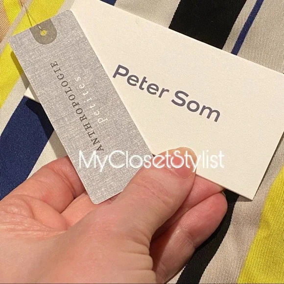 Anthropologie x Peter Som NWT Pants XS Petite Exclusive Navy Yellow Stripe xsp - Picture 2 of 4